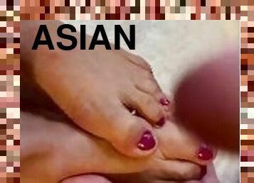 asiatique, énorme, masturbation, amateur, babes, ejaculation-sur-le-corps, énorme-bite, pieds, ejaculation, assez