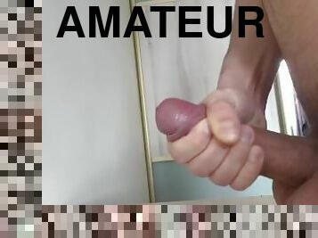 2 Weeks hold on and start again. Home alone handjob. Lot of cum . Big cock