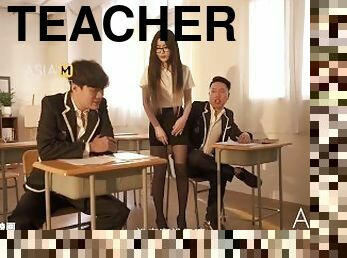 asiatique, enseignant, babes, black, bas, taquinerie