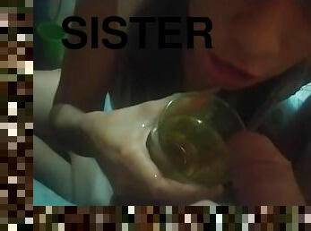 My stepsister is a submissive bitch drinks my piss