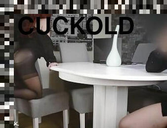 Findom slave enjoys a cuckold session! He loved being caged while watching us fuck!!