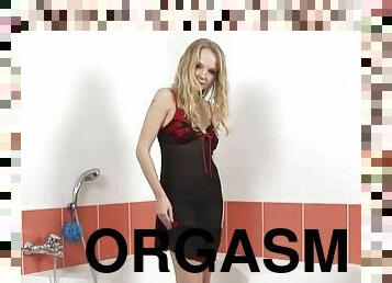 baignade, masturbation, orgasme, babes, ados, fou, doigtage, blonde, douche