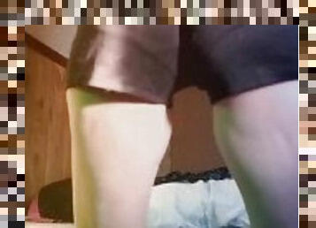 Having fun while doing Squats, booty up close tease