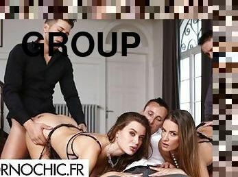 gros-nichons, levrette, orgie, babes, fellation, ejaculation-sur-le-corps, branlette, gangbang, sexe-de-groupe, bas