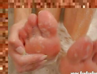 Long legs and Feet close up in the shower - Do you want to help me get clean?