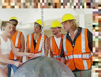 Construction workers savor every second of gangbang sex with Miley May