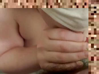 Sucking his cock until he cums on my big tits