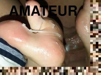 fête, amateur, branlette, française, pieds, ejaculation, fétiche, branlette-avec-les-pieds