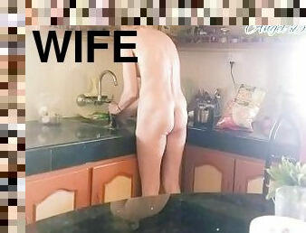 Hot Slut Wife Working Naked In Kitchen