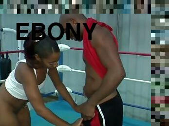 Big ass ebony Ms Juicy rides a hard cock in the gym after a wet blowjob