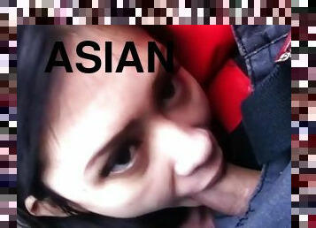 Asian Girl Deepthroating Cock In A Car