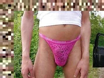 Sissy Skirt and Sexy Thong Outdoor