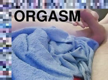 Young guy relaxing himself with a nice orgasm after stroking his big white dick. MOANING!