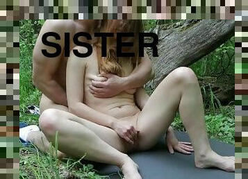 Masturbating With a Sexy Stepsister, Hiding Behind a Tree.