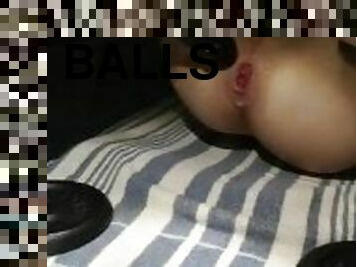 Huge dildo hardcore anal self-fuck (balls deep)