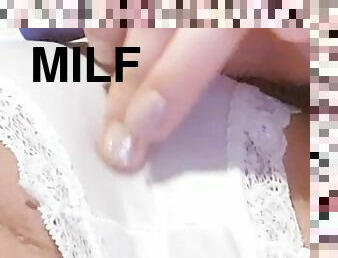 masturbation, chatte-pussy, amateur, milf, jouet, joufflue, culotte, solo, blanc, taquinerie