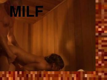 Horny MILF Cant Wait Her Husband And Fucks Him In Sauna