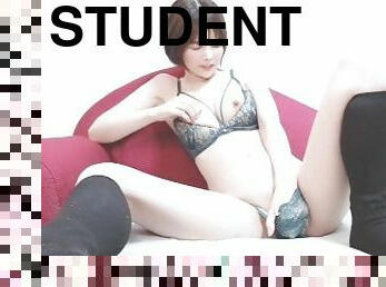 asiatique, gros-nichons, masturbation, étudiante, amateur, collège, webcam, seins, solo