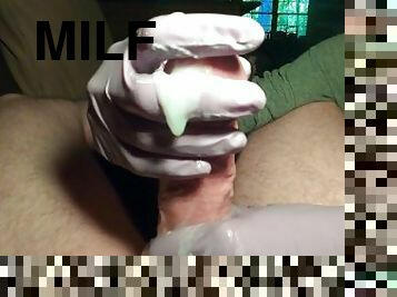 Huge Release of Cum with Latex Gloved Handjob and Edging