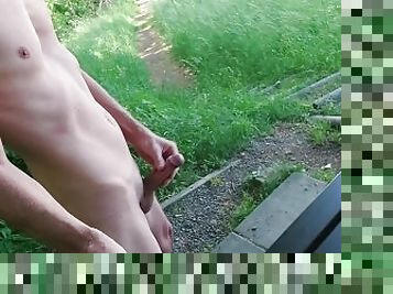Public Nude Walk and Risky Cum on a Bench