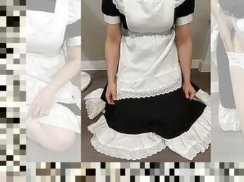 Crossdresser Wearing a Maid Dress and a Sanitary Towel Then Jerking off ??? ??? ?? ?? 01