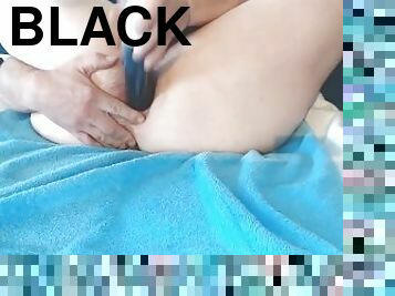 cul, masturbation, giclée, amateur, anal, jouet, black, doigtage, double, gode