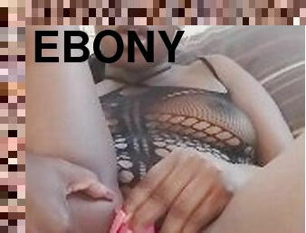 Ebony orgasms and squirts at the same time