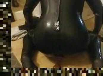 Latex Catsuit Anal Dildo Ride