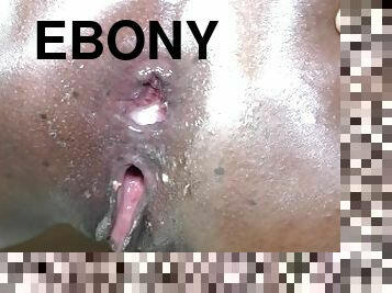 Anal fuck with big white cock and ebony slut and cum in ass