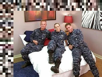 Sexy navy petty officer fucks her sailors