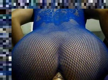 Femboy Raver Bubble Butt sitting on Dildo with Fishnet Bodysuit