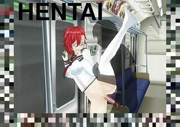 3D HENTAI Schoolgirl fucked against the wall in the night subway car