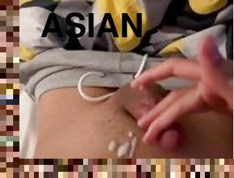 Hot Asian College Student jerks off his cock and until he cums (Sloppy sounds)