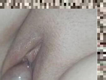 Rubbing Pussy and clit with cock. Fucking big breasted wife.