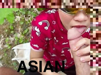 Asian Girl Public Forest Facial Cumshot !!!