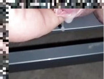 Chubby play with clit on balcony and cum