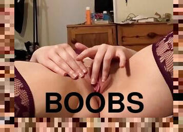 sexy girl masturbates and fucks herself with big dildo