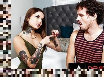 DEVILS FILM - Tattooed Babe Vanessa Vega Fulfills Her BFF's Husband's Naughty Anal Sex Fantasy