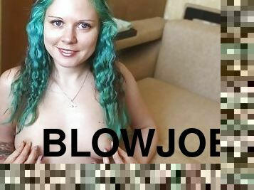 Bluehair girl sucks and shows tits