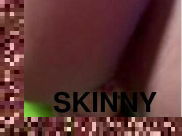 Skinny Black wife plays with dildo