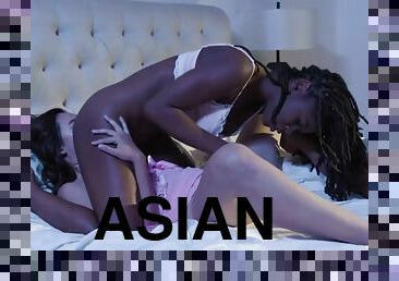 asiatisk, storatuttar, fitta-pussy, mörkhyad, blandade-raser, lesbisk, brunett