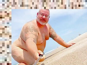 Some random fat straight old fat gray haired man let me film him spending the day naked and cumming hard on the beach