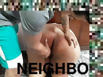 The Neighbor Gets Trapped And Has Her Pussy In Sight