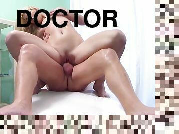 Blonde hussy Izzy Delphine gets eaten out and fucked by horny doctor