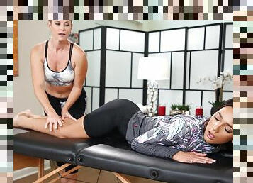 Jaye Summers and India Summer pleasuring each other on the massage table