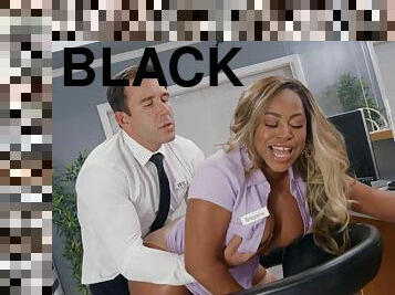 Black hussy Breyana Moore gets fucked in the office