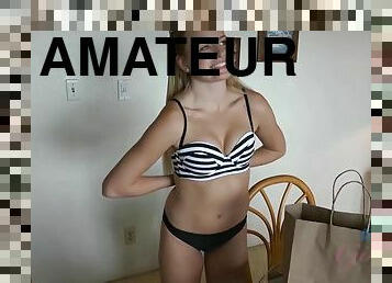 baignade, amateur, plage, point-de-vue, blonde, percé, douche, rasé, talons-hauts, petits-seins