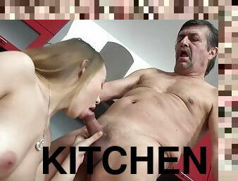 Dana In Adorable Teen Babe Gets Fucked In The Kitchen By Creepy Old Dude