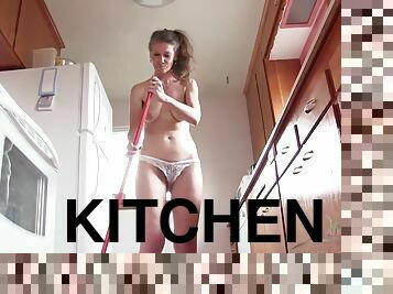 Rachel Cleans The Kitchen