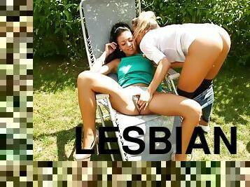 en-plein-air, pisser, lesbienne, blonde, assez, fétiche